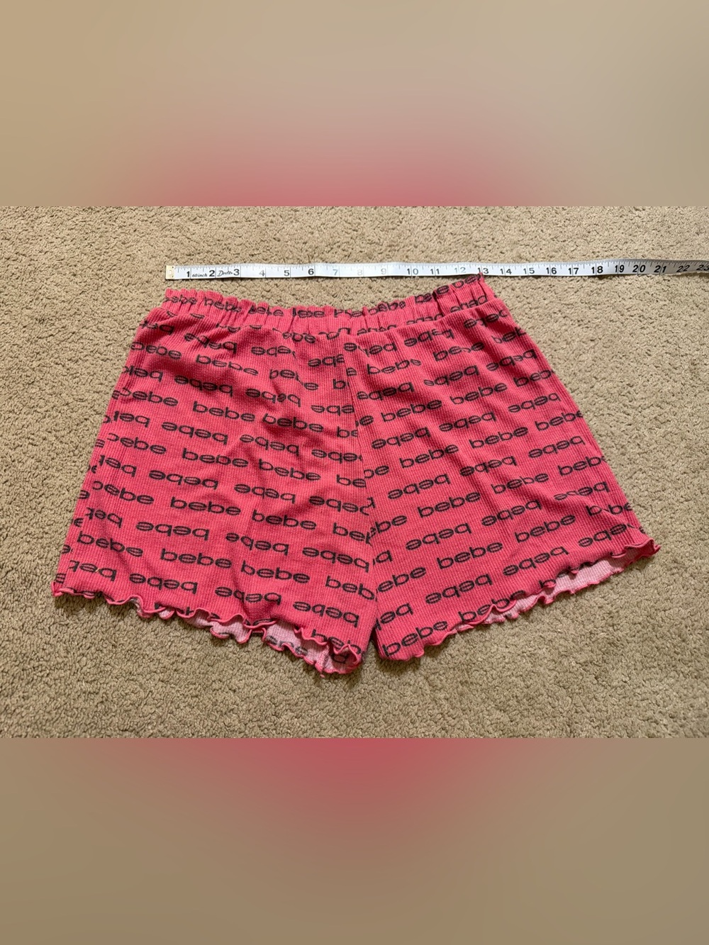 bebe Pink Logo Ribbed Bike Shorts with Ruffle Hem